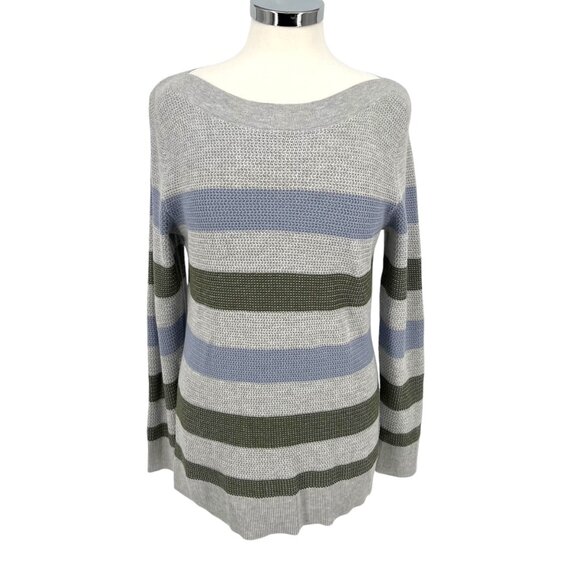 Market & Spruce Striped Boatneck Sweater Gray Lavender Olive Green Size XXL NWT - Picture 1 of 11